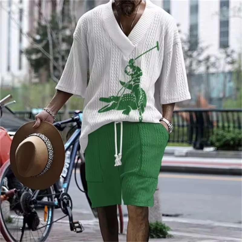 

Summer bestseller Men's 3D digital printed jacquard short-sleeved 2-piece set, personalized pattern, men's knitted suit