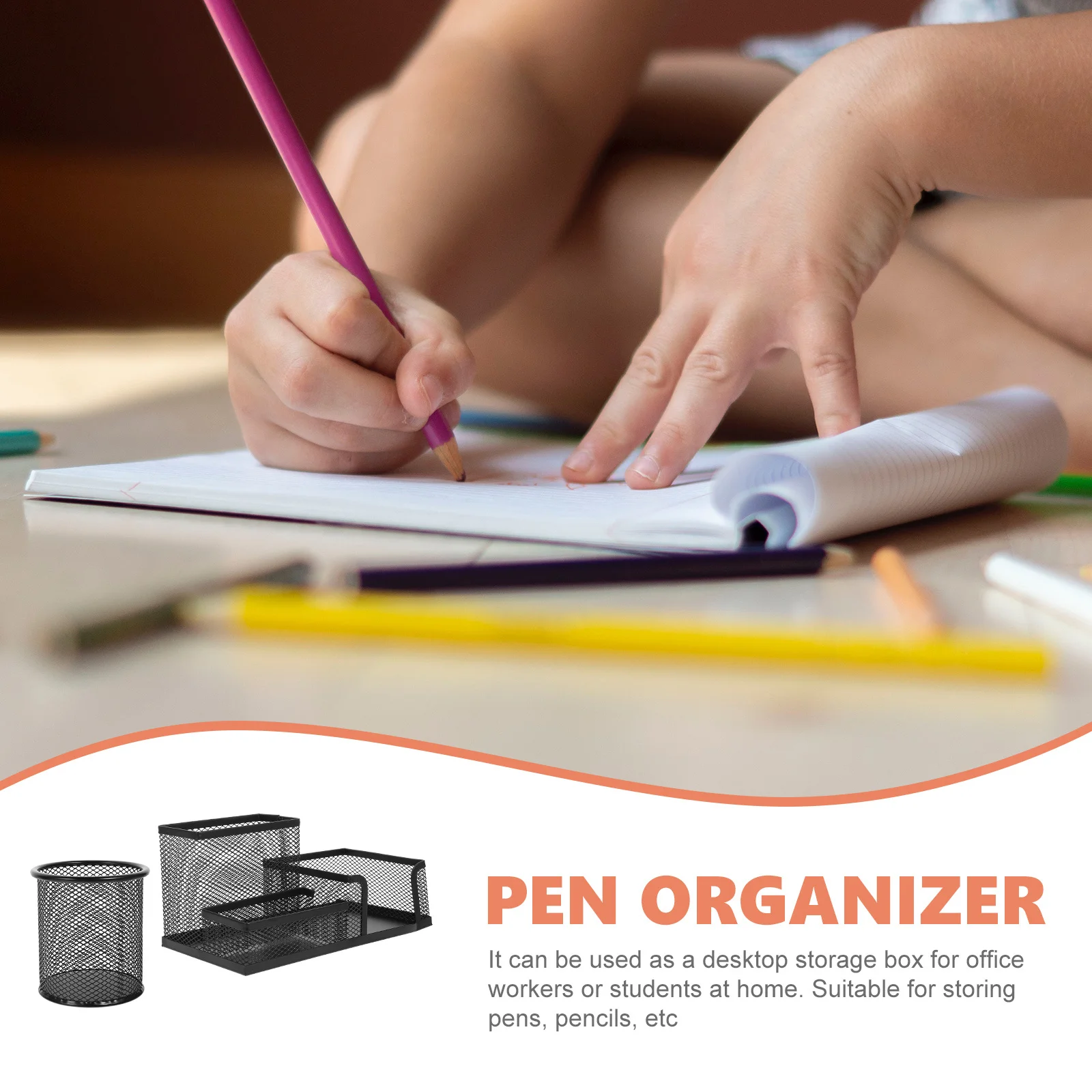 

2Pcs Iron Pencil Organizer Desktop Pen Holder Wear-Resistant Sturdy Multifunctional Convenient Office Study Storage