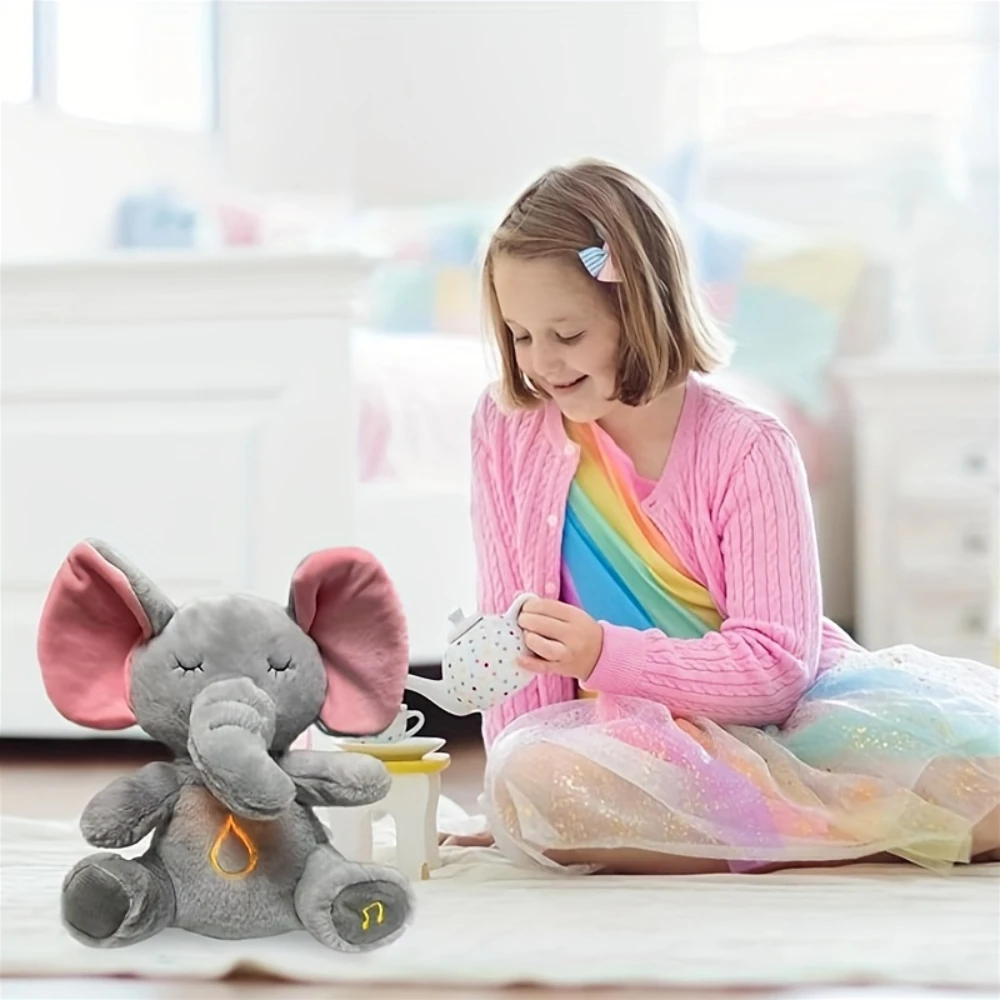 Elephant Plush Puppet with Soothing Sound, Rhythmic Breathing Motion and Gentle Lights, Baby Plush Toys Safe for 0+ Months