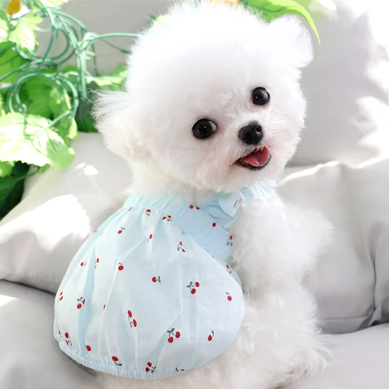 Bomei Skirt Spring and Summer Thin Section Puppy Dress Pet Cherry Clothes Than Bear Breathable Wedding Dress Dog Wan Gifts Gift