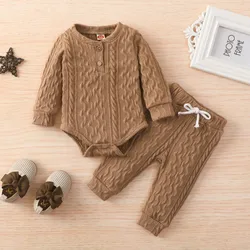 Newborn Baby Girl Boy Bodysuit Pant Sets Autumn Clothes Long Sleeve Button Sweater and Knitting Trousers Baby Items Clothing