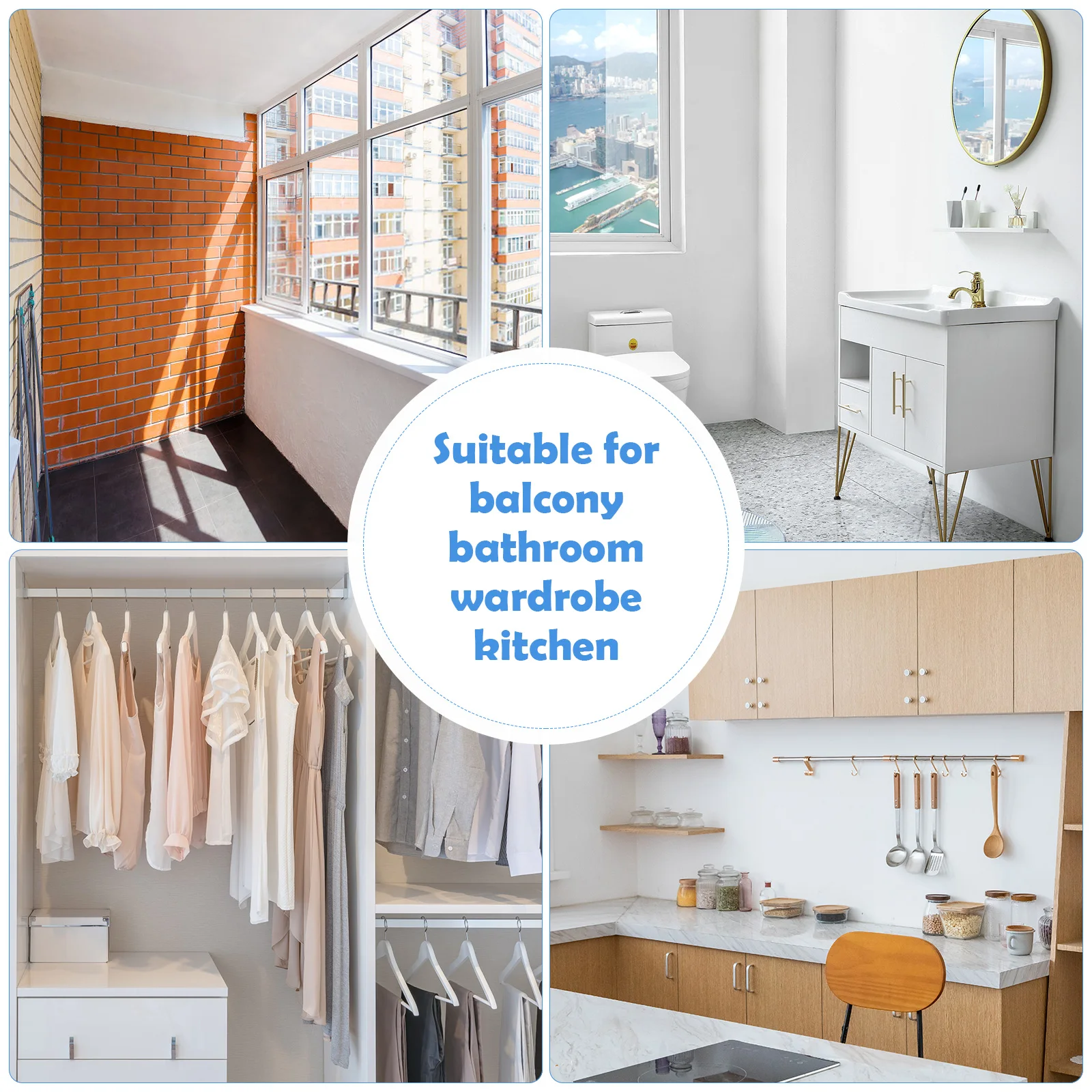 

2 Pcs Thickened Stainless Steel Hanging Seat Extendable Curtains Bars Shower Pole Adjustable Closet Rod Round Bracket Stand