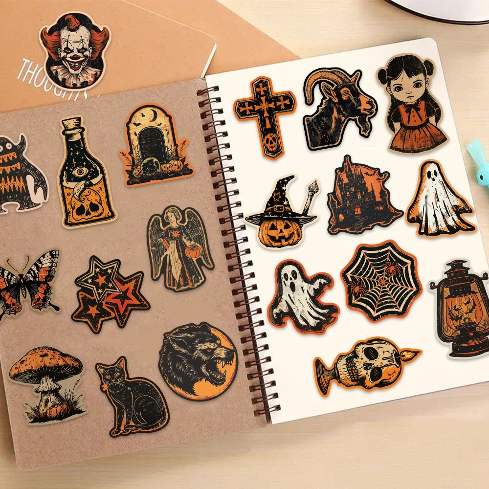 50PCS Retro Halloween Fun Pumpkin Head Decoration Festival Stickers Notebook Water Cup Computer Waterproof Stickers