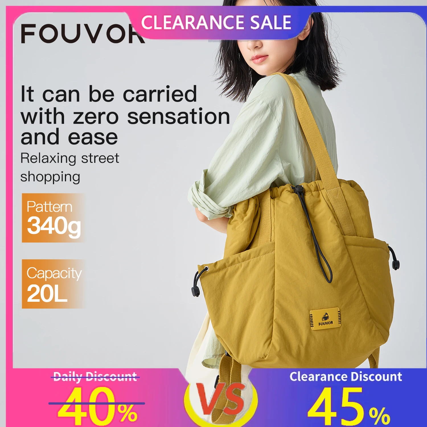 

Fouvor Women's Bag Large Lightweight Backpack Travel Sports Drawstring Shoulder Bag Casual Waterproof Multi-purpose Bag 3072-02
