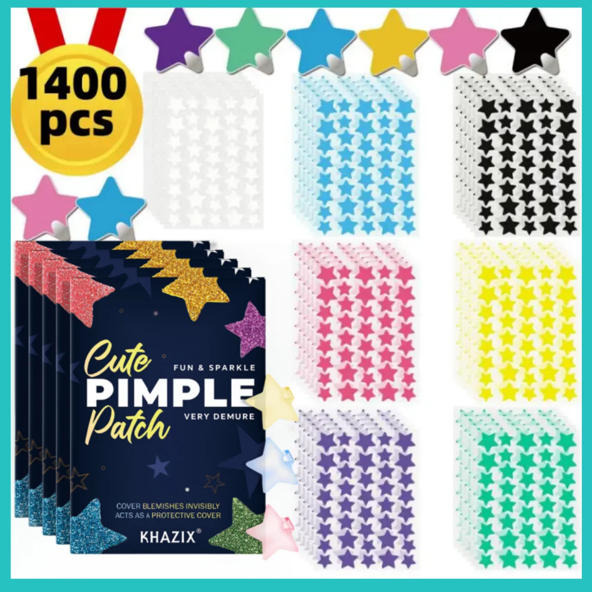 

*1400pcs Star Shape Colorful Hydrocolloid Pimple Acne Patches, Facial Skin Care Isolate Breathable, Closed Acne Blemishes Cover
