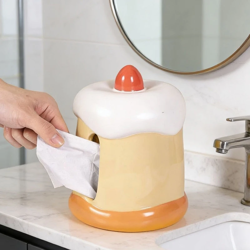 

Cute Cake Tissue Box, INS Cream Style Ceramic Paper Holder for Bedroom Living Room Coffee Table Decoration