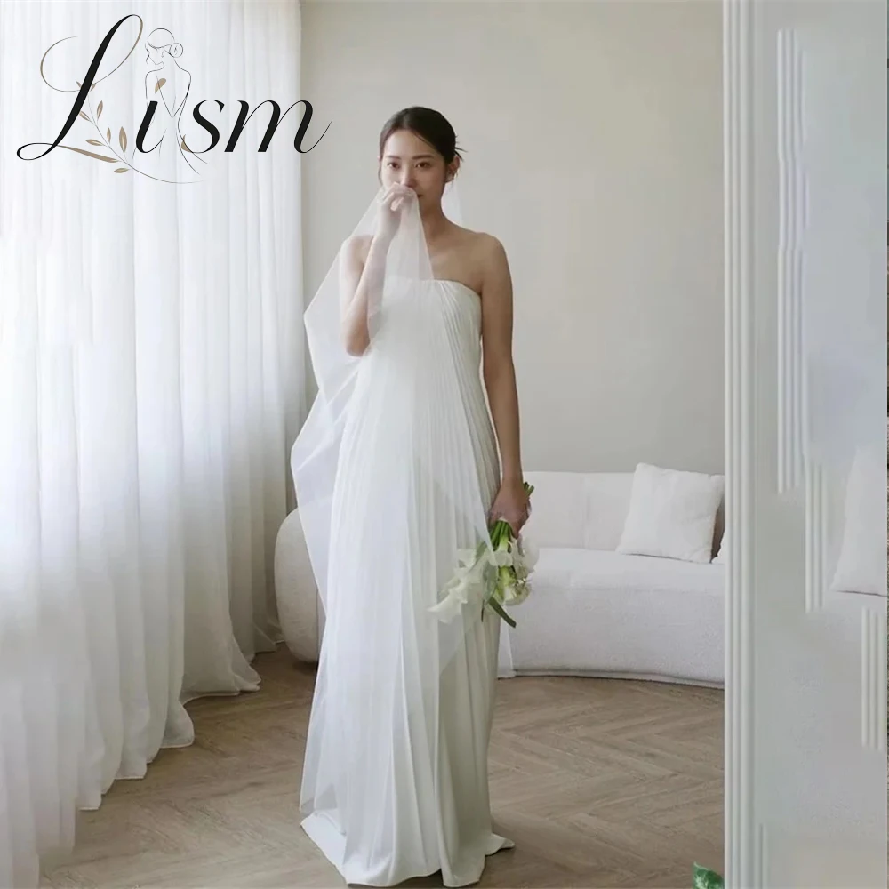 Lism Modern Korean Wedding Dresses Pleated Strapless Long Bridal Gown Japanese Wedding Party Gown Photography 2027 Customized
