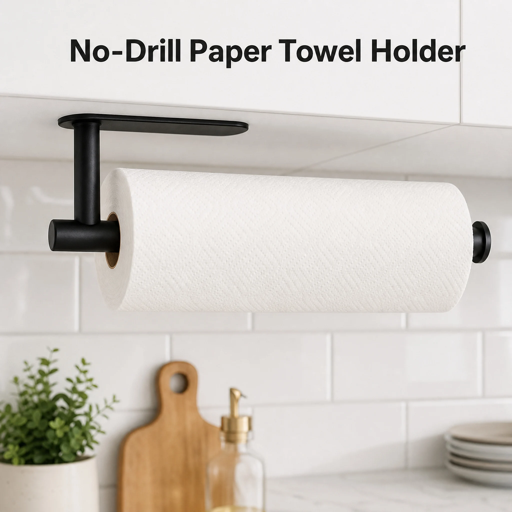 Strong Adhesive Paper Towel Holder, Adjustable Kitchen Organizer, for Countertop or Wall, Rust Proof