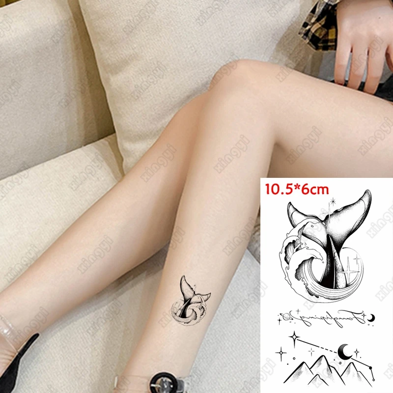 Faux tatouages temporaires en forme de dauphin pour femmes adultes, autocollant de bras, lune, baleine, pin