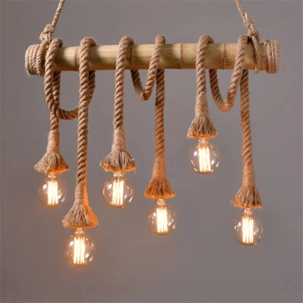 Star Wish Bamboo Hemp Rope Pendant Lights Creative Restaurant Decoration Lamps Retro Bar Table Garden Bamboo Hunging Light