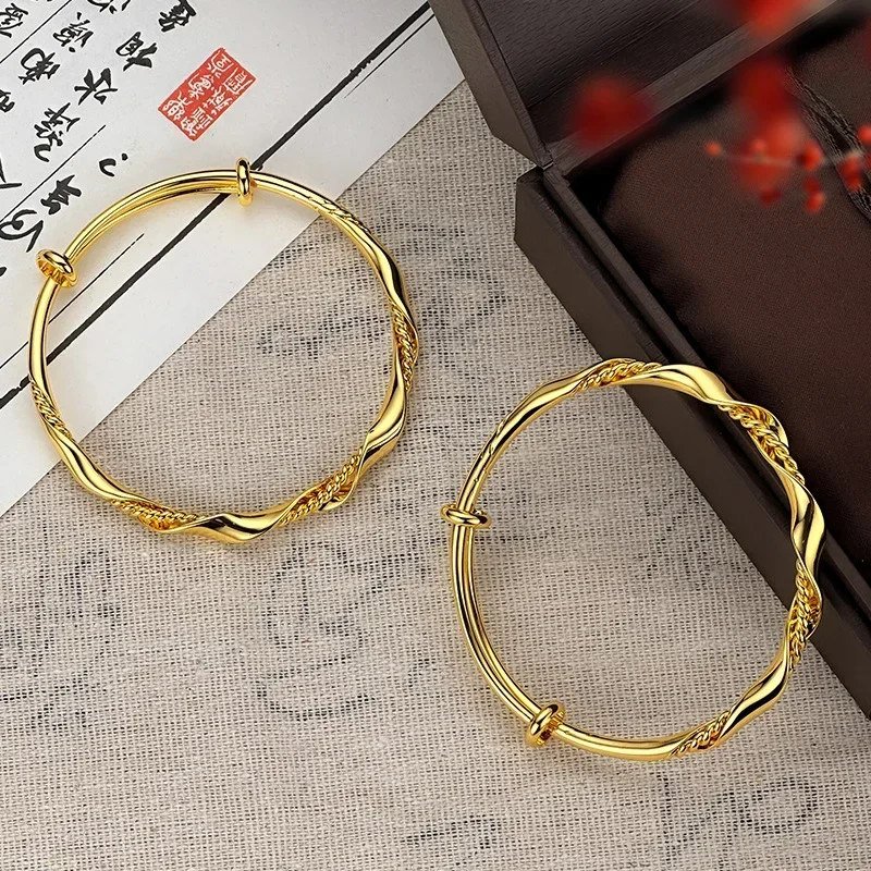 9999 Real Gold 24K Gold New Chinese Premium Twist Push-Pull Bracelet, Gold Bracelet