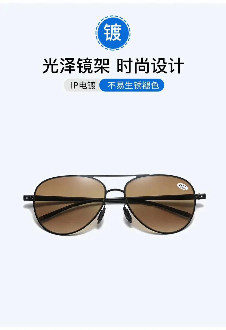 Bifokale +100~ +350 Herren-Lesebrille, Sonnenbrille, männlicher Look, weit und nah, blendfrei, Hyperopie-Brille +100 bis +350 – Detail 4