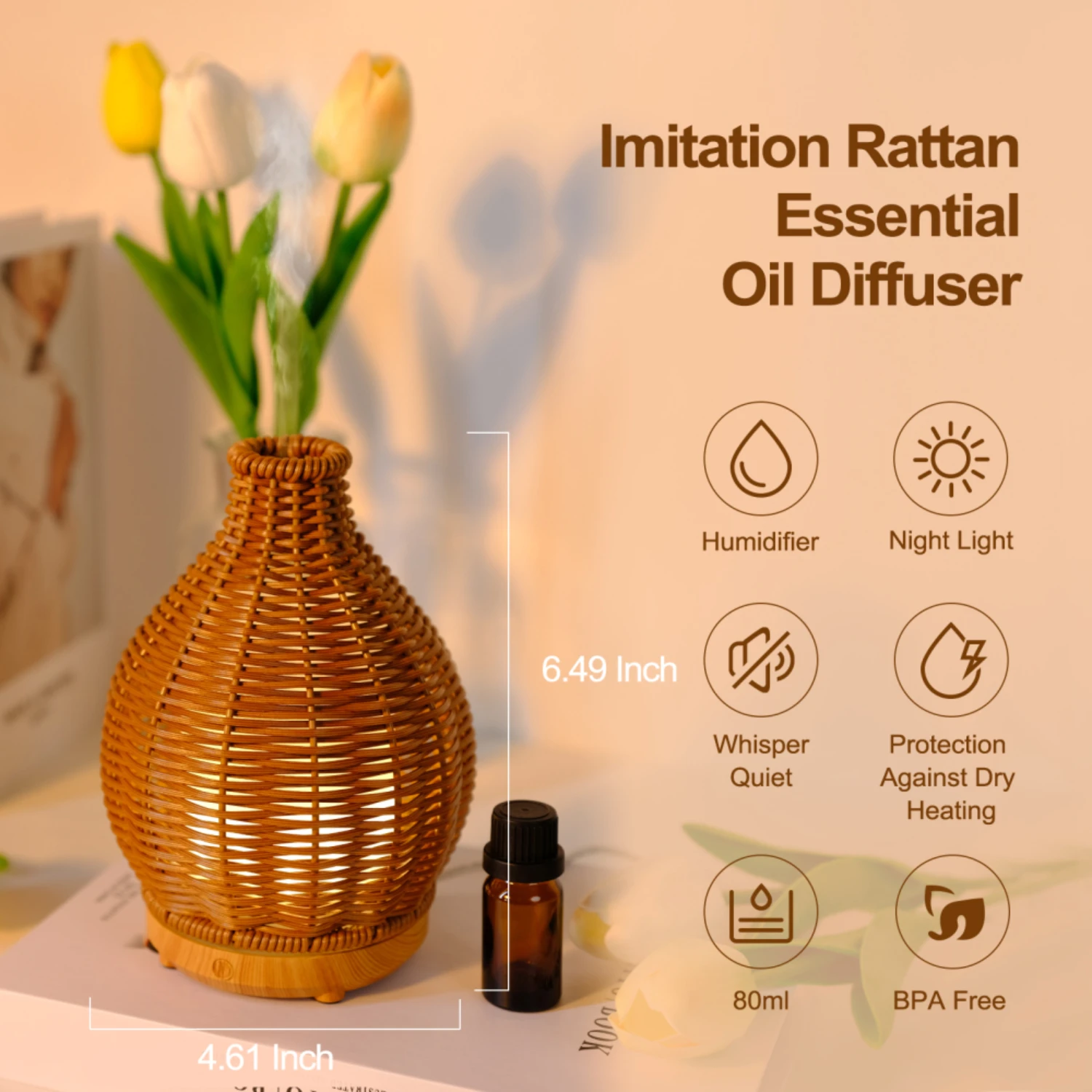 Rattan Weaving Air Humidifiers USB  and Decoration Vase Shape Fragrance Diffuser Ultrasound Essential Oils Small Appliances