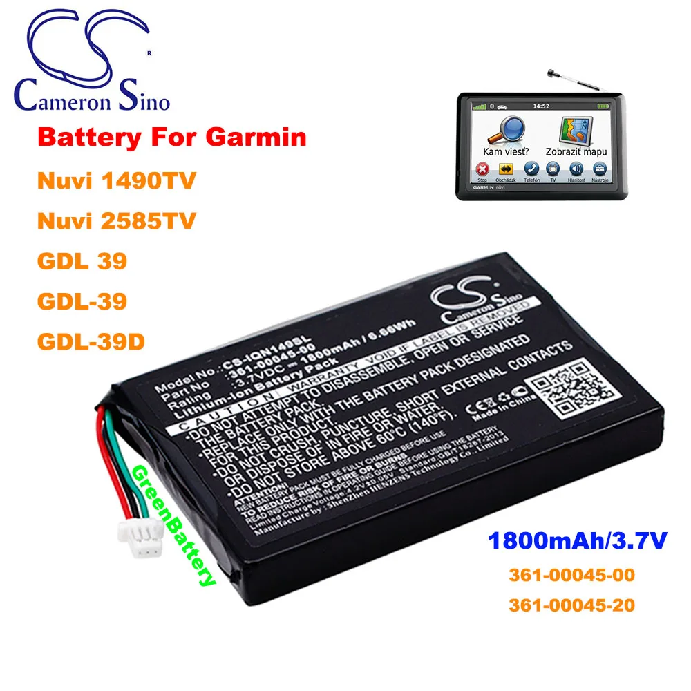 

CS GPS, Navigator 361-00045-00 Li-ion 1800mAh/3.7V/6.66Wh Battery Garmin for Nuvi 1490TV Nuvi 2585TV GDL 39 GDL-39 GDL-39D