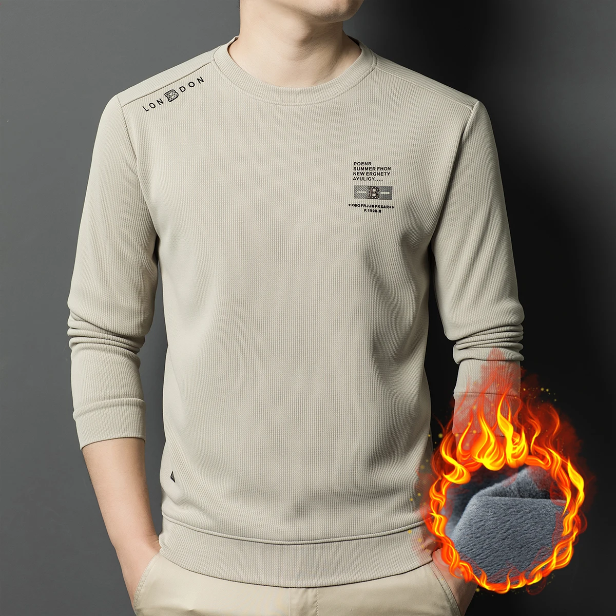 

Thickened Hoodie Men's Long Sleeved T-shirt for Autumn and Winter 2025 with Added Fleece Thickened Warm Base Shirt Casual Top