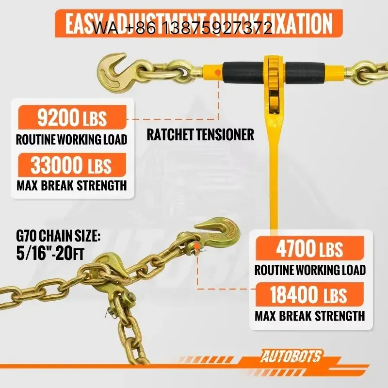 Wmwmnu for AUTOBOTS CE Certified 5/16 to 3/8 3/8 to 1/2 Inch Forged Grade 70 80 Folding Ratchet Chain Load Binder with 20Ft