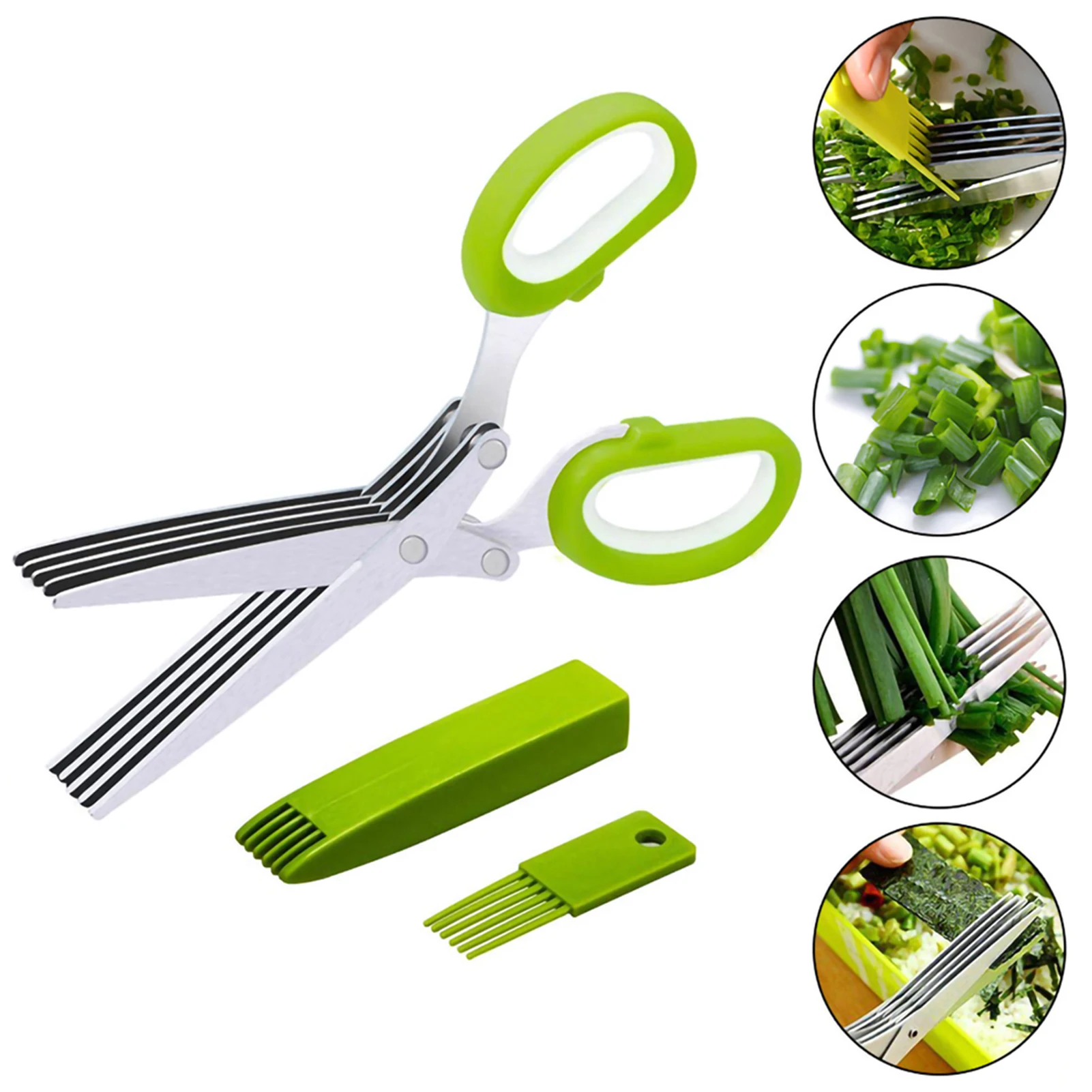 Multifunctional Multi Layers Green Onion Scissors Slicer Stainless Steel Onion Cutting Knife Herb Seaweed Cutter Kitchen Gadgets