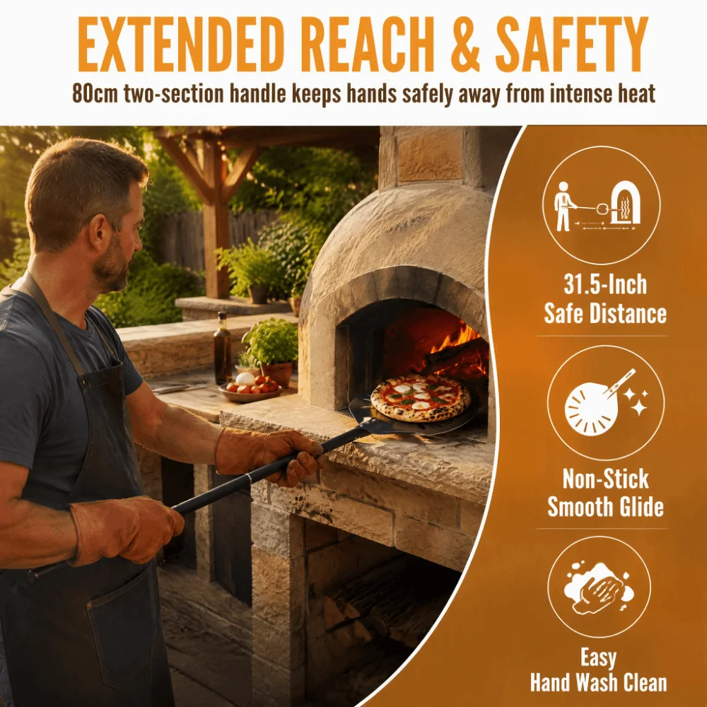 Aluminum Pizza Turning Peel Perforated Two Section Handle Pizza Paddle Hard Anodized Extra Long Handle Pizza Turner Outdoor