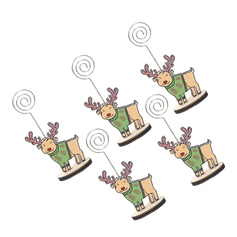 5Pcs Christmas Elk Pattern Card Holder Desktop Message Folder Xmas Party Note Clip Office Desk Clip Christmas Elk Message Folder