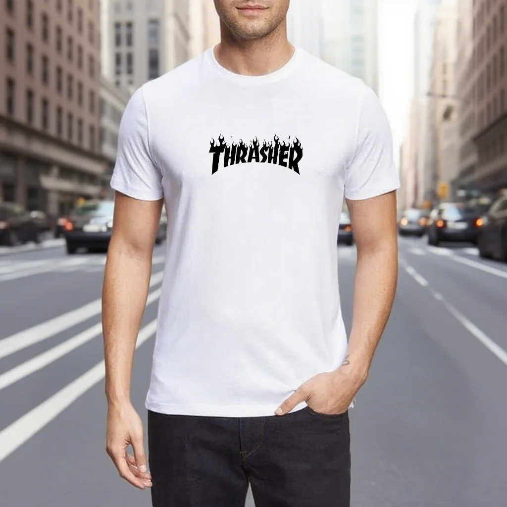 

Men & Women's Clothes 100% Cotton Graphic T-Shirts T-Thrasher Print Summer Tops Casual 230G Short Sleeve Tee Ropa Y2k Streetwear