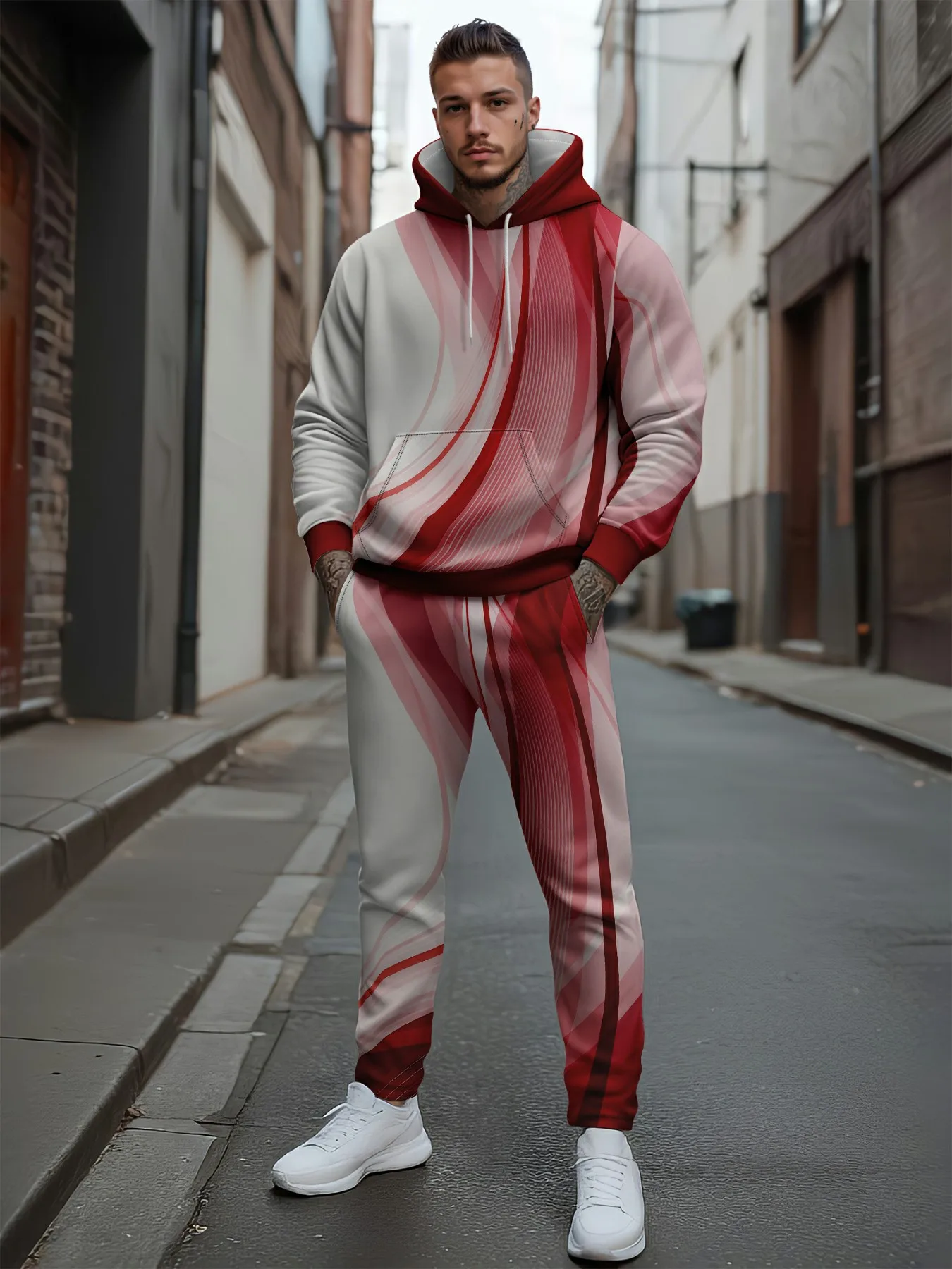 طقم سويت شيرت بغطاء للرأس بطباعة ثلاثية الأبعاد للرجال دافئ كاجوال فضفاض من الصوف #5