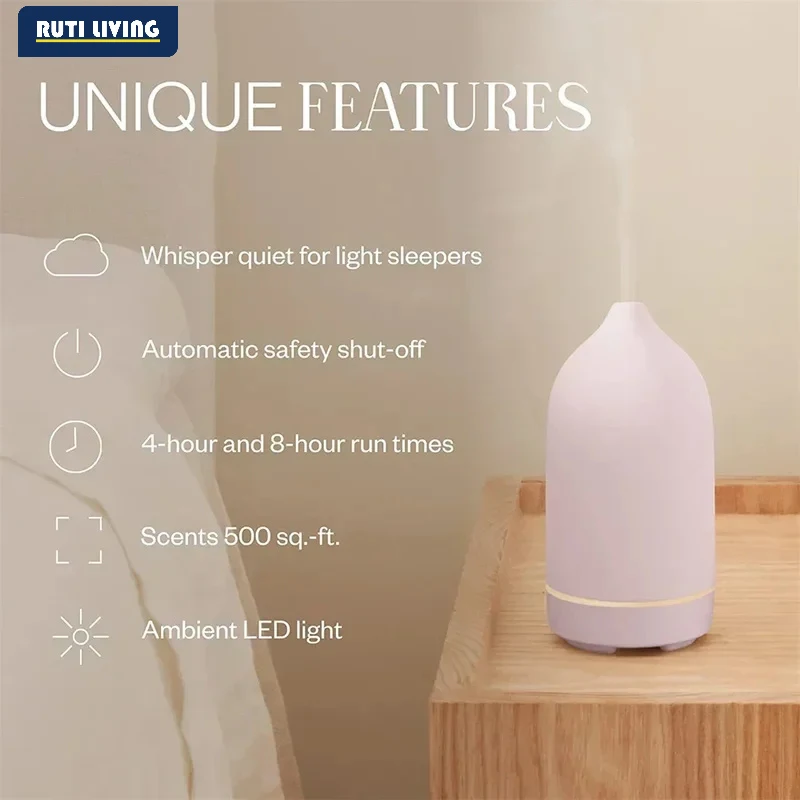 RUTI New Ceramic Air Humidifier Aroma Diffuser Aromatherapy Cool Mist Ultrasonic Essential Oil Diffuser With 7 LED Humidifier