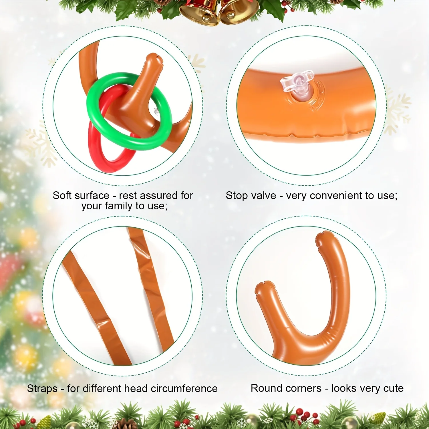 Inflatable Reindeer Antler Ring Toss Game for Christmas Kids Adults Family Party Favors Outdoor Indoor Ring Toss Xmas Games Toys