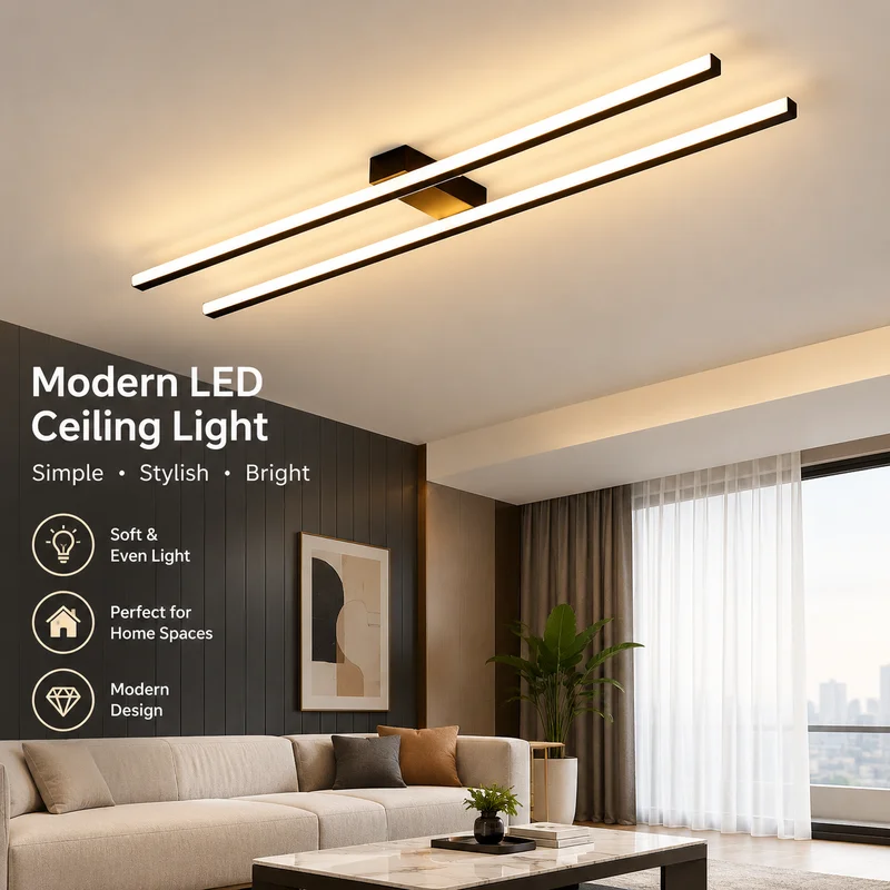 LED Linear Ceiling Light Modern Minimalist Acrylic Long Strip Fixture for Hallway Corridor Entryway Stairway Balcony Light Decor