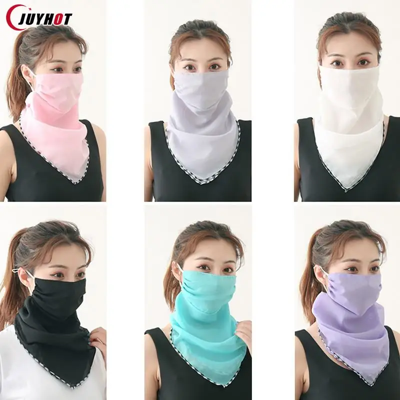 Women Mask Scarf Summer Sun Protection Face Mask Neck Shawl Outdoor Riding Dustproof Running Cycling Ear Hangers Chiffon Scarf