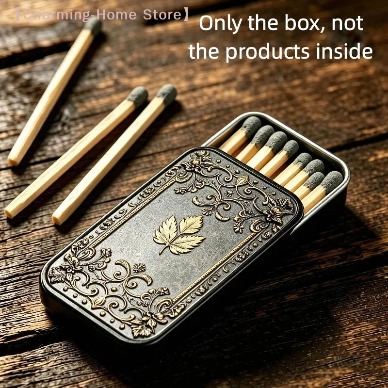 【M】Vintage Embossed Metal Match Holder Tin Box Retro Leaf Floral Pattern Portable Match Case