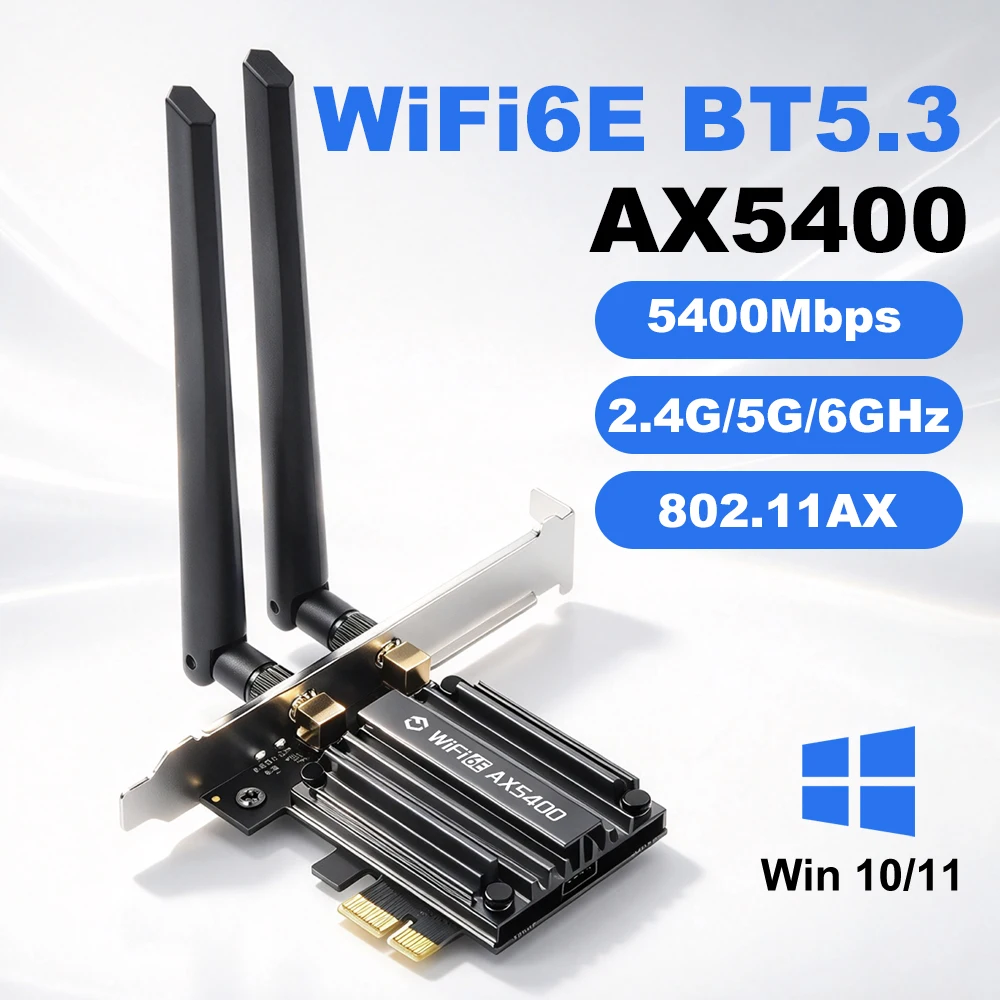 WiFi 6E MT7922 AX5400 BT5.3 PCIE WiFi Adapter RTL8852CE 5400Mbps 2.4G/5G/6GHz Bluetooth 5.3 802.11ax For Win10/11