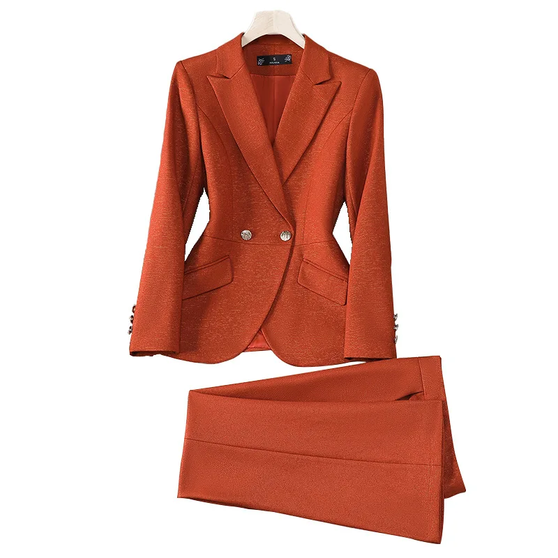 Autumn Winter Ladies Pant Suit Formal 2 Piece Set Women Clothing Female Business Work Wear Wine Red Blazer Jacket and Trouser