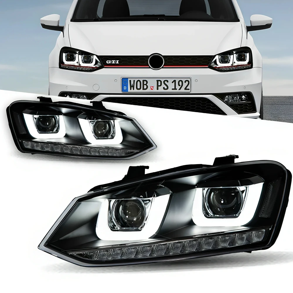 

Автомобильные фары для VW Polo, светодиодные фары 2011-2018, фара поло, DRL, сигнальная линза проектора, автомобильные аксессуары