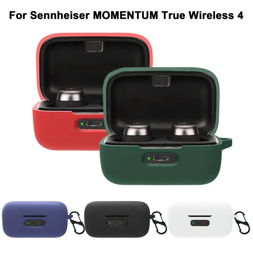 실리콘 보호 케이스 충격 방지 커버 보호대 Sennheiser MOMENTUM True Wireless 4 용 후크가있는 헤드폰 액세서리