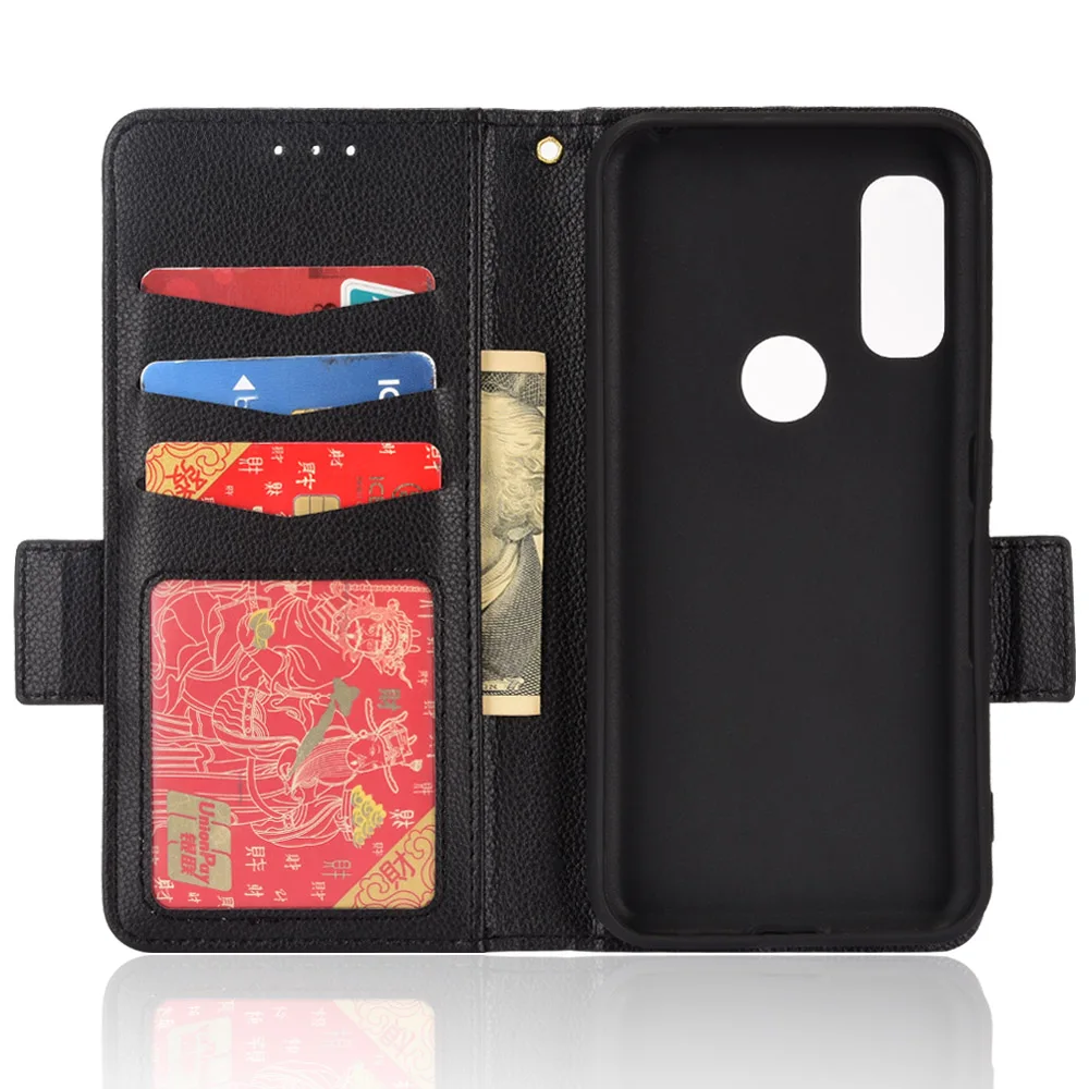 Card Slot Wallet Cover For Fujitsu Arrows We F-51B Magnetic Button Flip Leather Side Button Lychee Pattern Shockproof Phone Case