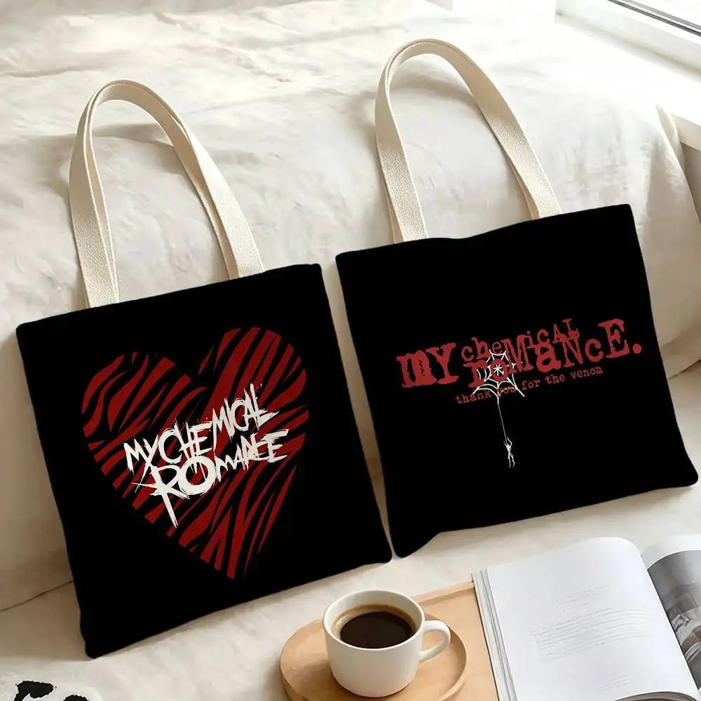 M-My C-Chemical R-Romance Storage Bags Double-Sided Print Large Tote Bag Durable Beach Picnic Foldable Gift Eco