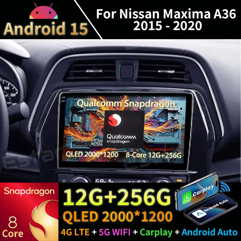 Android 15 Carplay para Nissan Maxima A36 2015 - 2020 DSP estéreo GPS Radio de coche Auto inalámbrico 2din unidad principal Multimedia cámara 360