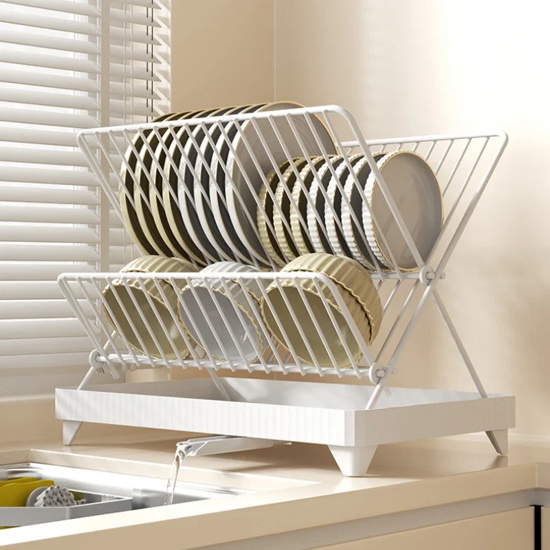 

X-Shape 2 Tier Dish Drainer Foldable Dish Drying Rack Countertop Bow Plate Drying Rack Kitchen Tableware Holder Drying Shelf