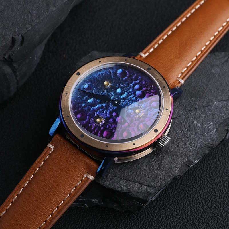 men's titanium hypoallergenic business automatic mechanical watch water resistant cowhide strap sapphire glass 42mm wristwatch