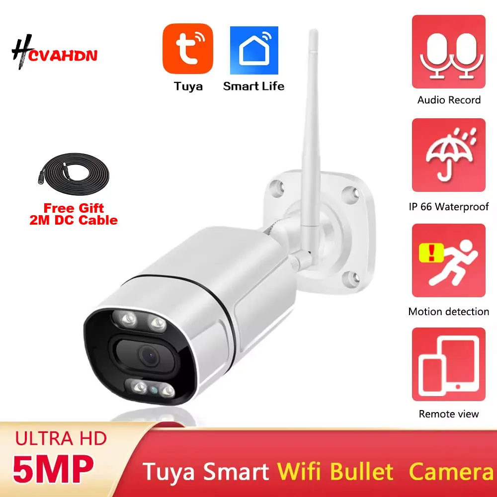 

Tuya Smart Life 5MP HD Wi-Fi пулевидная IP-камера для улицы с полноцветным ночным видением Беспроводная камера видеонаблюдения 2K