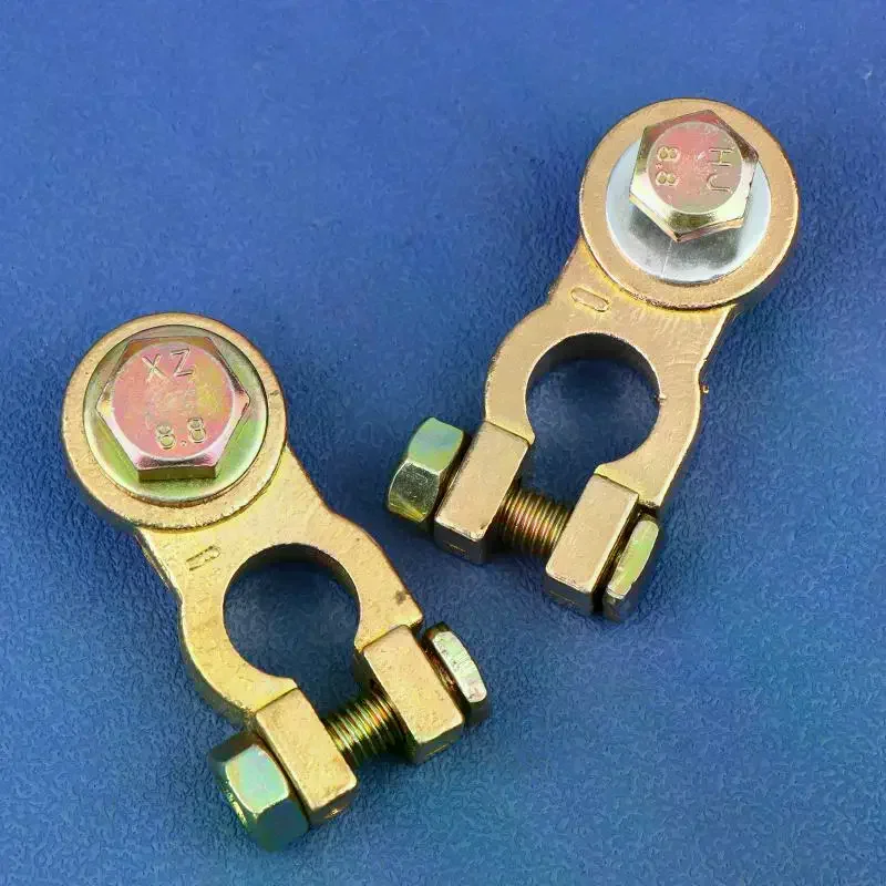 2Pcs M8 M10 Car Battery Terminal Wire Clamps Brass Positive Negative Top Post Connectors Battery Terminal Clips