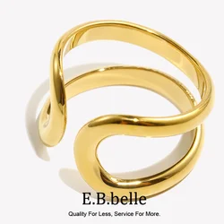 E.B.belle Smooth Double Layers Adjustable C-shaped Ring Stainless Steel 18K Gold Plated Popular Women Jewelry Charm