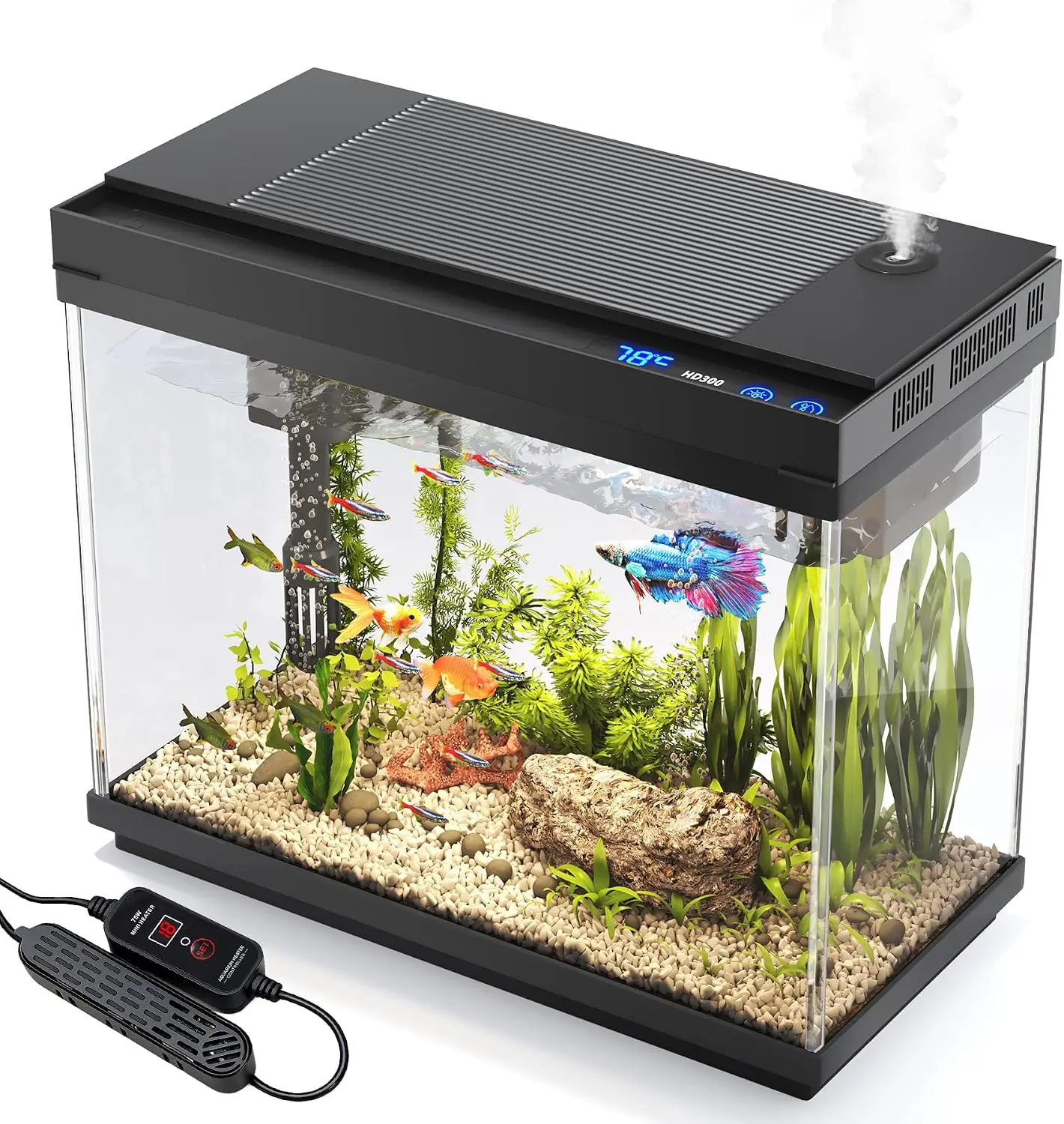 2.4 Gallon Fish Tank Aquarium Starter Kit with Heater