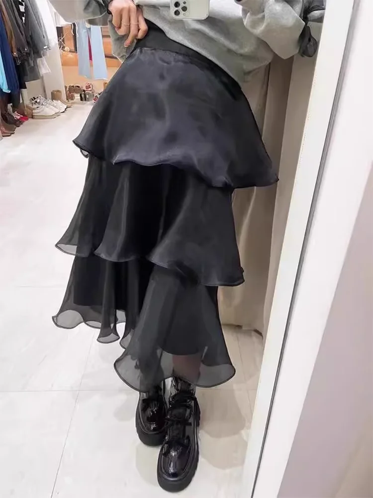 

Корейская модная сетчатая юбка-тортик, женская весна-лето, однотонные длинные юбки трапециевидной формы с высокой талией, шикарные универсальные Faldas Ajustadas