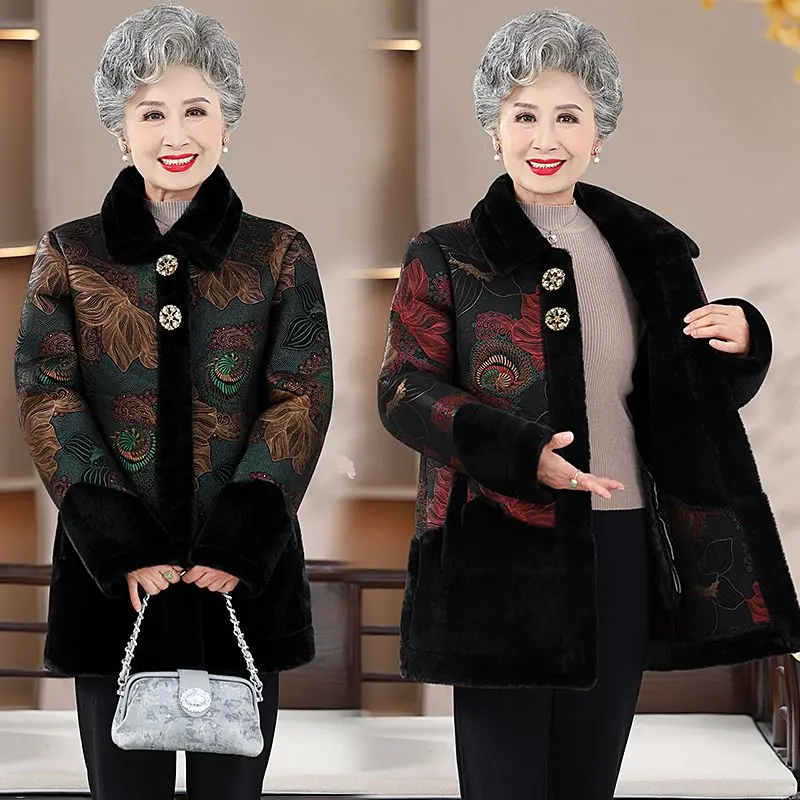 High Quality Grandma Winter Jacket 2025 New Thicken Warm Cotton-padded Parkas Overcoat Middle-aged Elderly Mother Faux Fur Coat