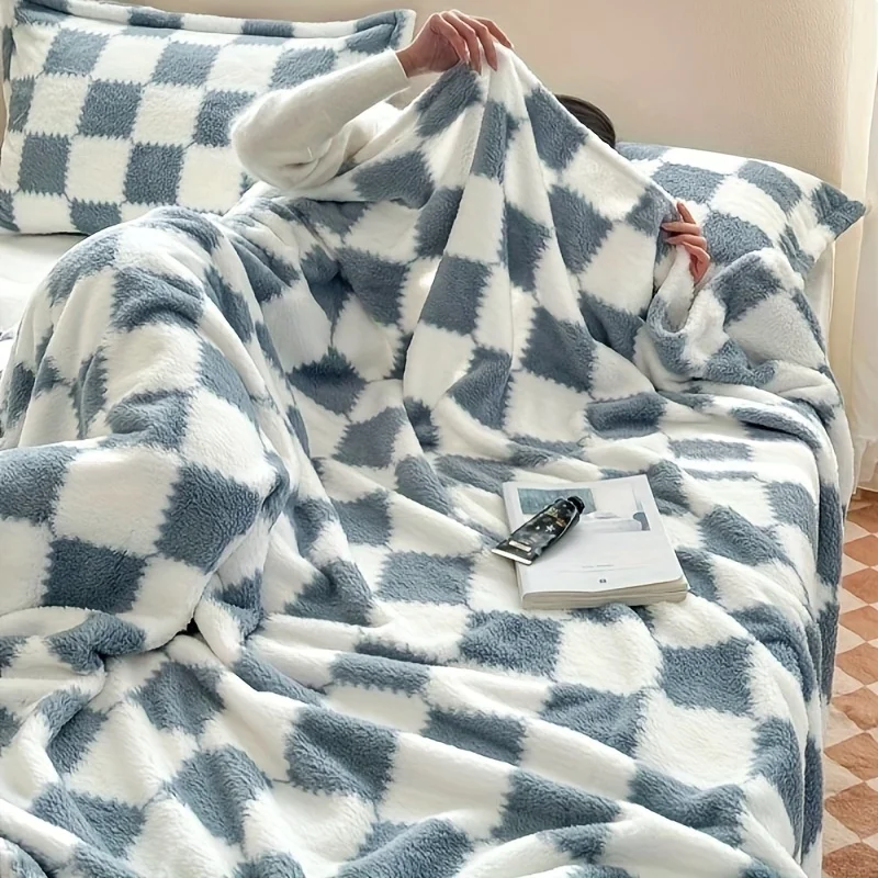 VIKAMA Korean Simple Checkered Print Throw Blanket, Soft, Comfortable, Washable. For Sofa, Bed, And Office Afternoon Nap Blanket