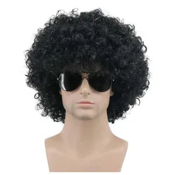 Dorośli mężczyźni kobiety Afro 70s 80s krótkie kręcone czarne Rocker imprezowa peruka kalifornijski kostium na Halloween peruka do Cosplay