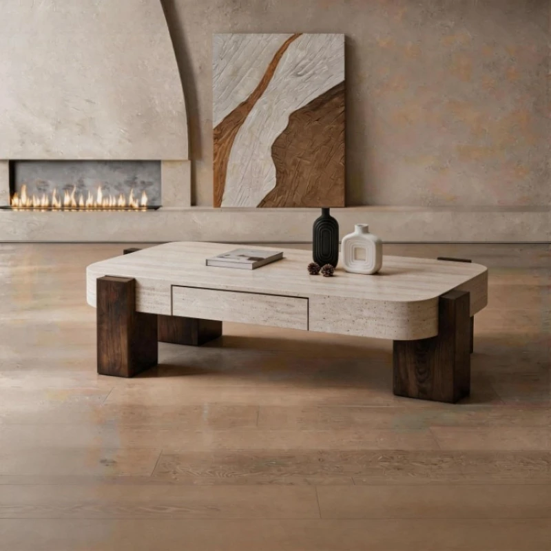 Medieval style living room coffee table modern simple Italian light luxury French cream coffee table rectangular advanced
