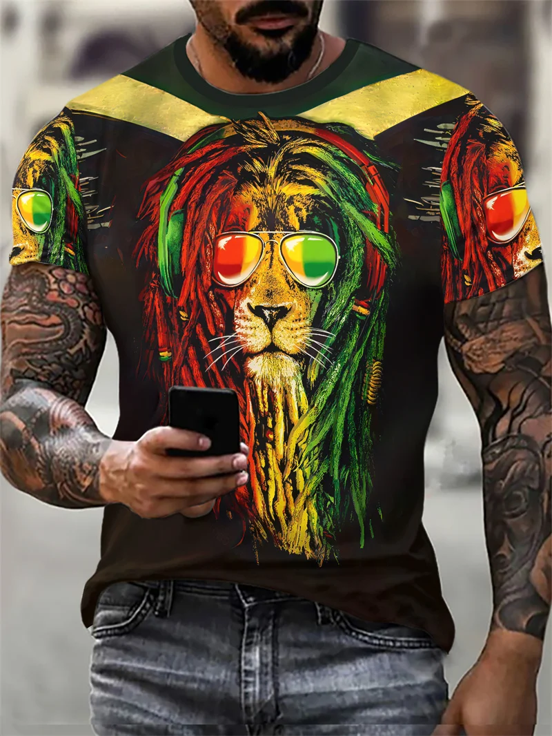 Lion Pattern Men\'s Street T-Shirt Short Sleeve Animal 3D Printed Fashion Hip Hop Male Tee 6XL Plus Size O-Neck Casual Tops