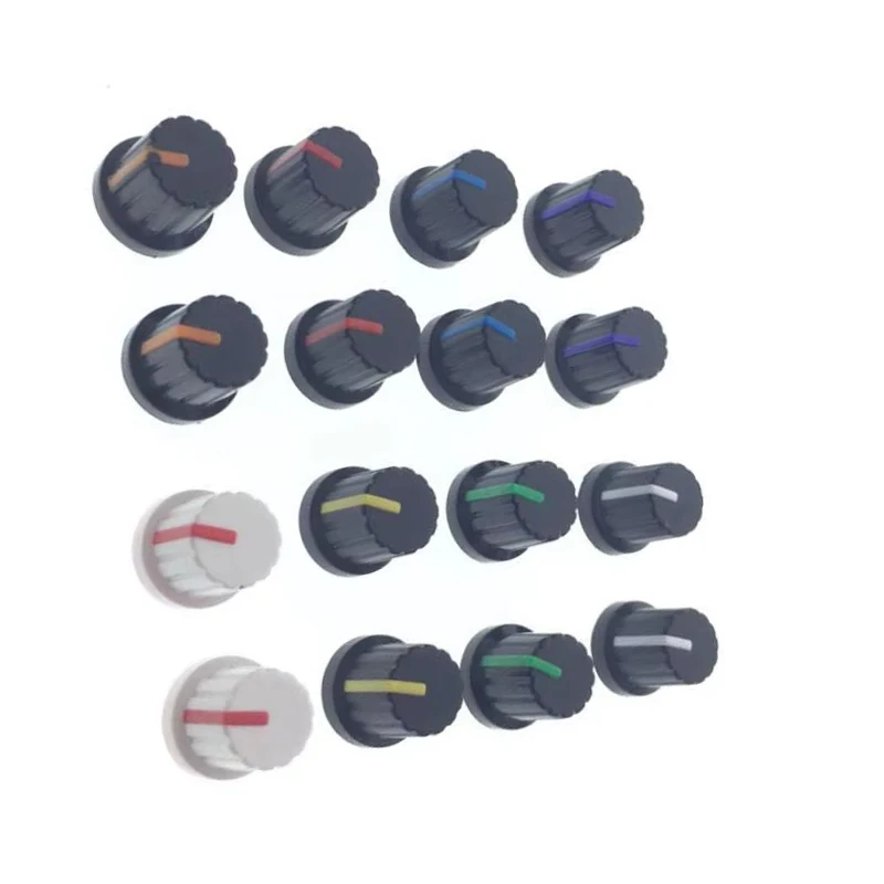 10pcs WH148 potentiometer knob cap 6mm Shaft Hole Assorted Kit White Green Red Blue Yellow Orange Purple DIY Switch Knob 15x15mm